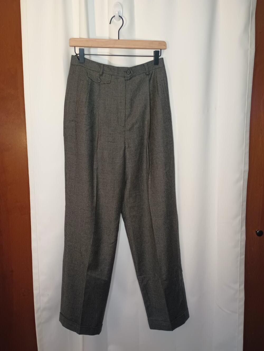 Ralph Lauren Womens Worsted Wool Plaid Trousers 8 High Waist Academia Old Money